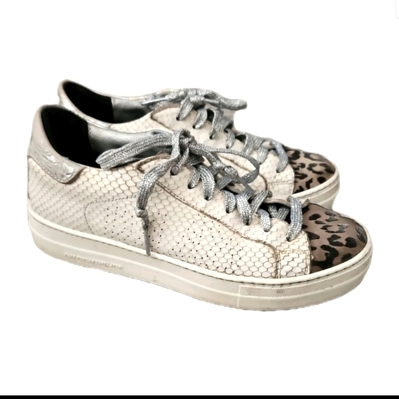 P448  Womens Thea Python Roccia White Leather Snake Print Designer Sneakers 38 - Picture 1 of 15